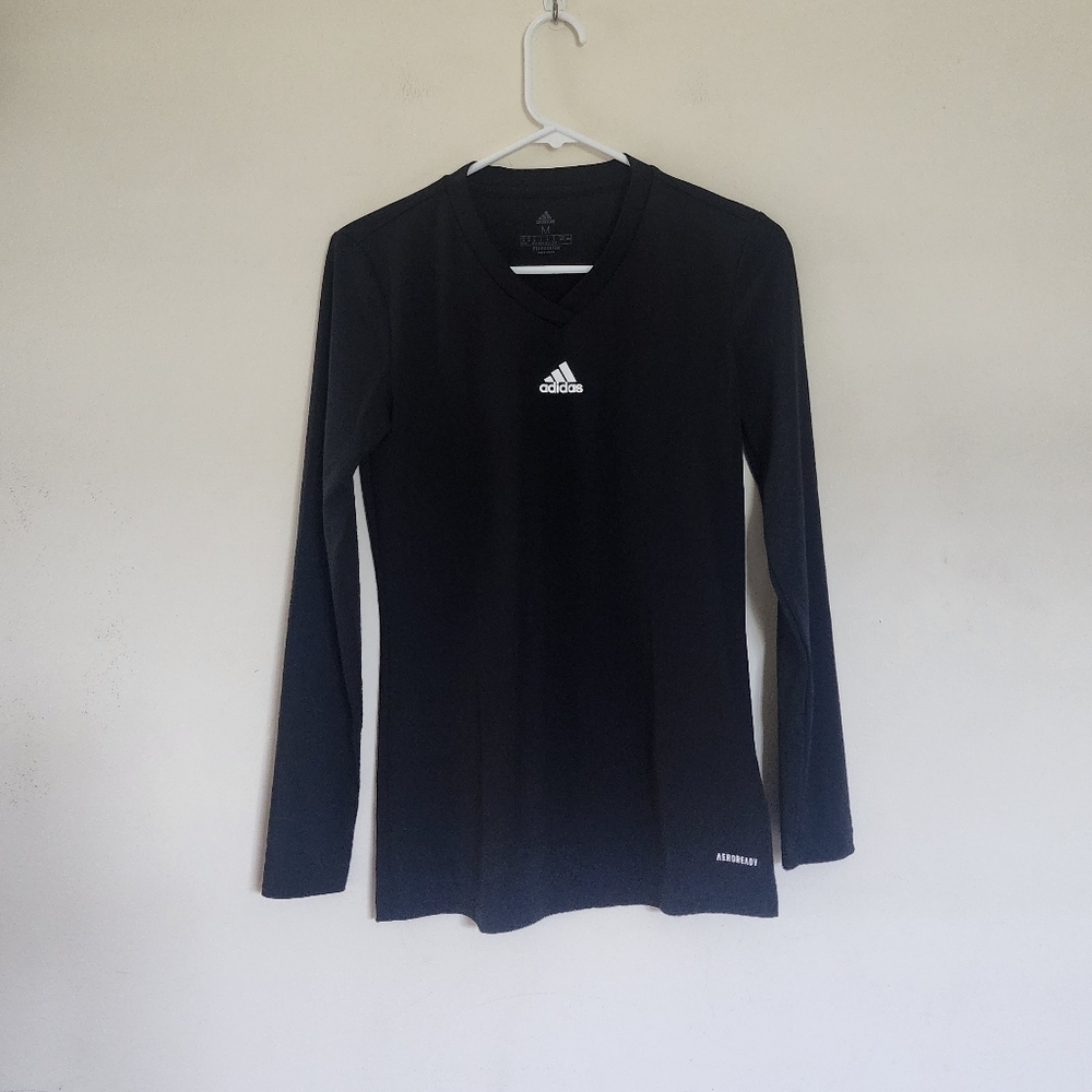 adidas Black Long Sleeve V-Neck Performance Tee